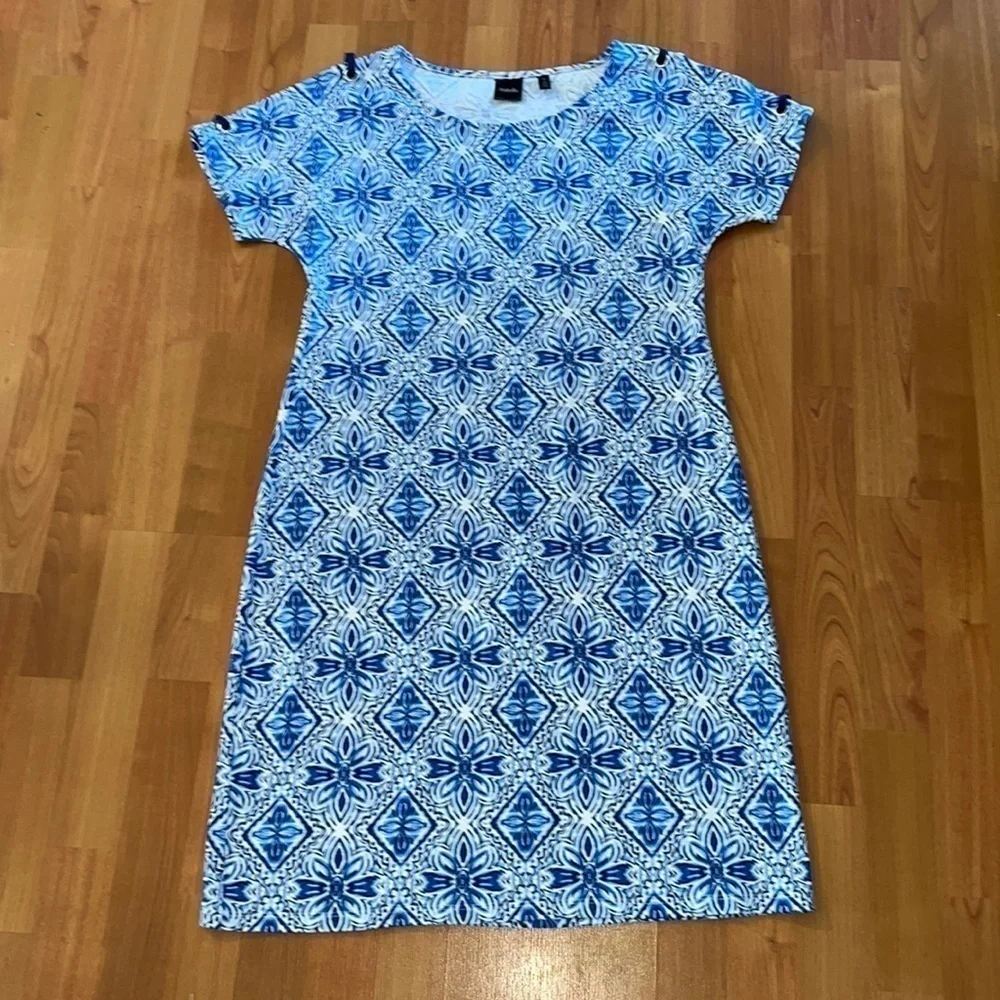 Rafaella women’s blue tribal geo print midi dress with cut out detail - Picture 2 of 7